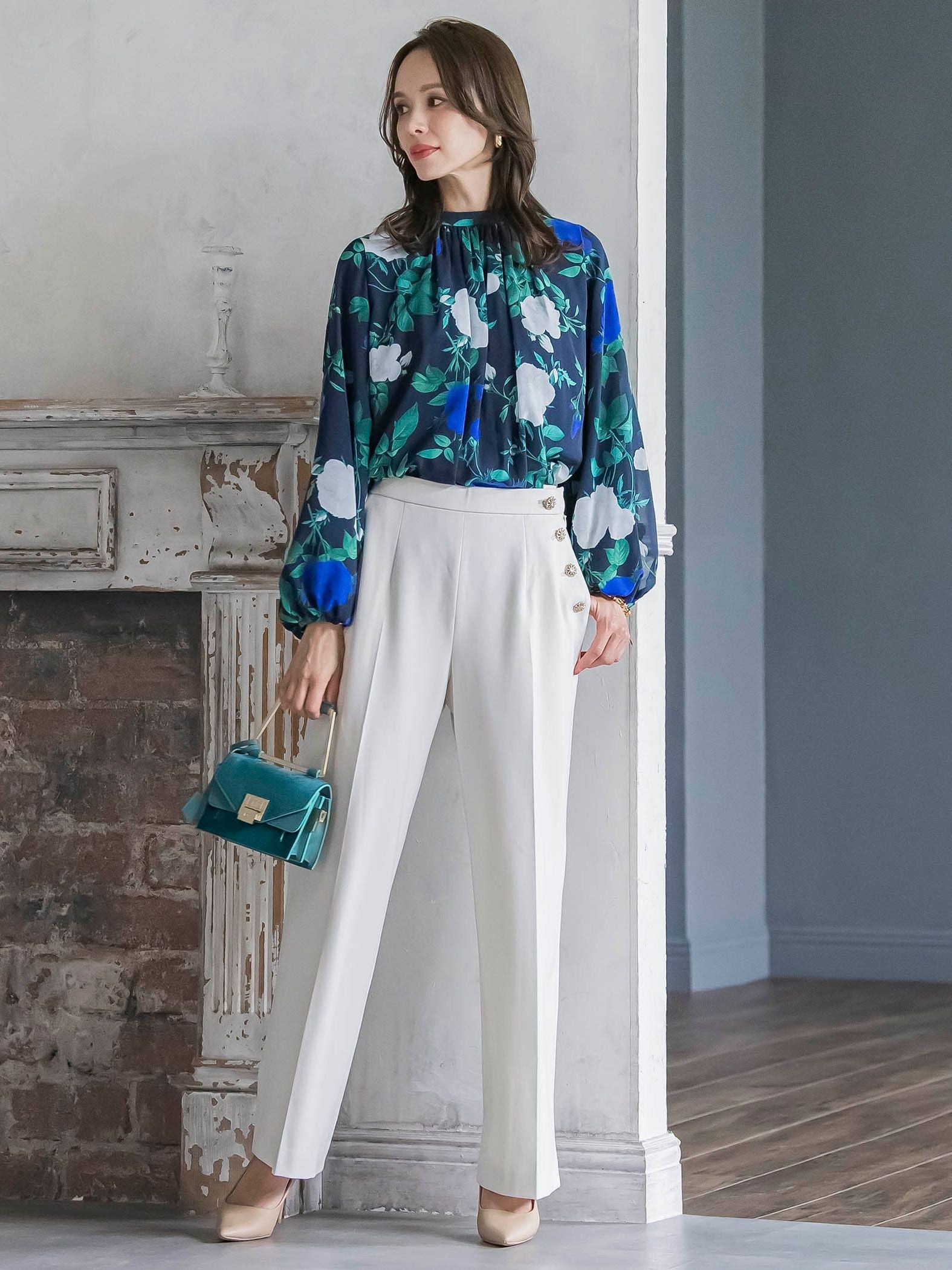 キラキラボタンワイドパンツ≪手洗い可能≫