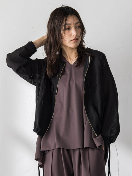 メッシュジャガードノーカラーブルゾン
