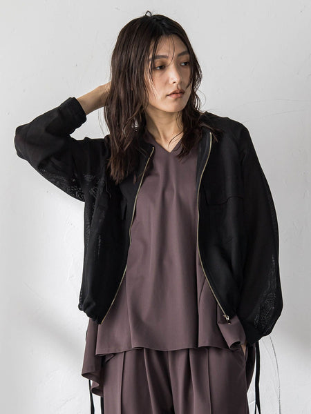 メッシュジャガードノーカラーブルゾン