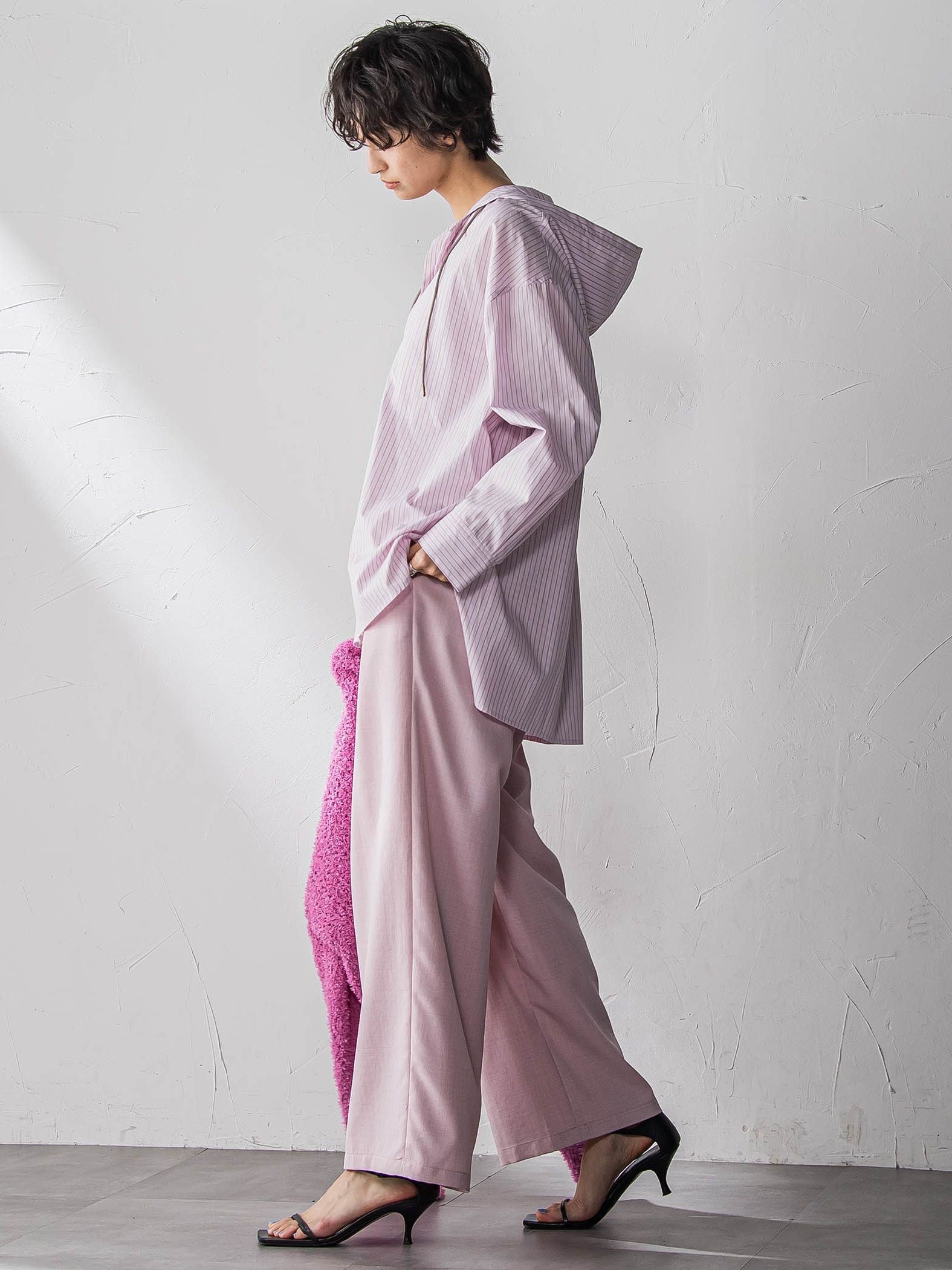 ストライプフーディオーバーシャツ≪手洗い可能≫