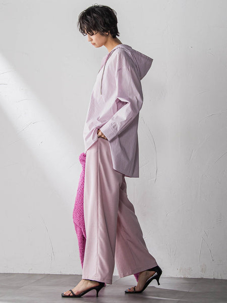 ストライプフーディオーバーシャツ≪手洗い可能≫