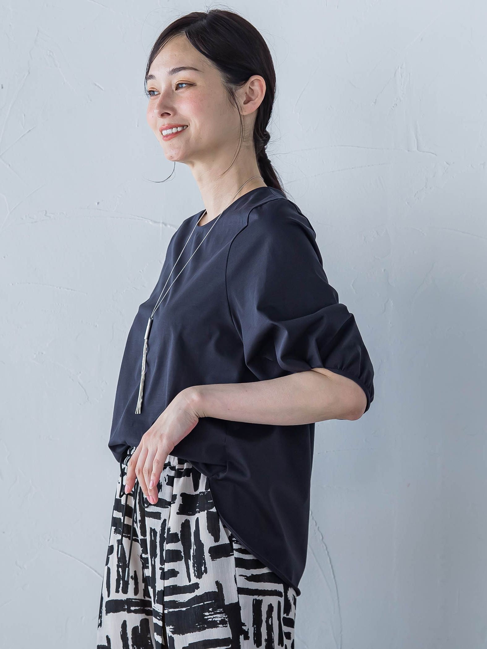 【WEB限定】きれいめハーフスリーブカットソー ≪接触冷感／洗濯機OK≫
