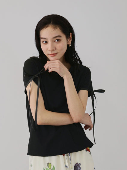 サテンリボンスリーブプルオーバー