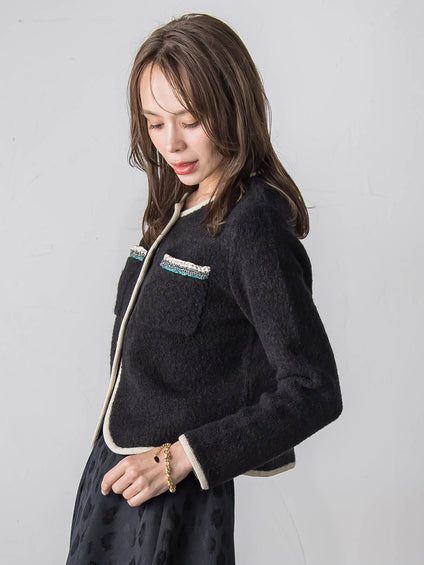 【WEB限定】バイカラーニットジャケット