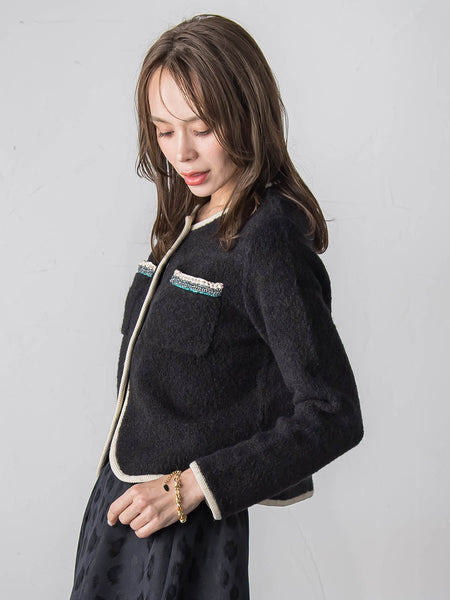 【WEB限定】バイカラーニットジャケット