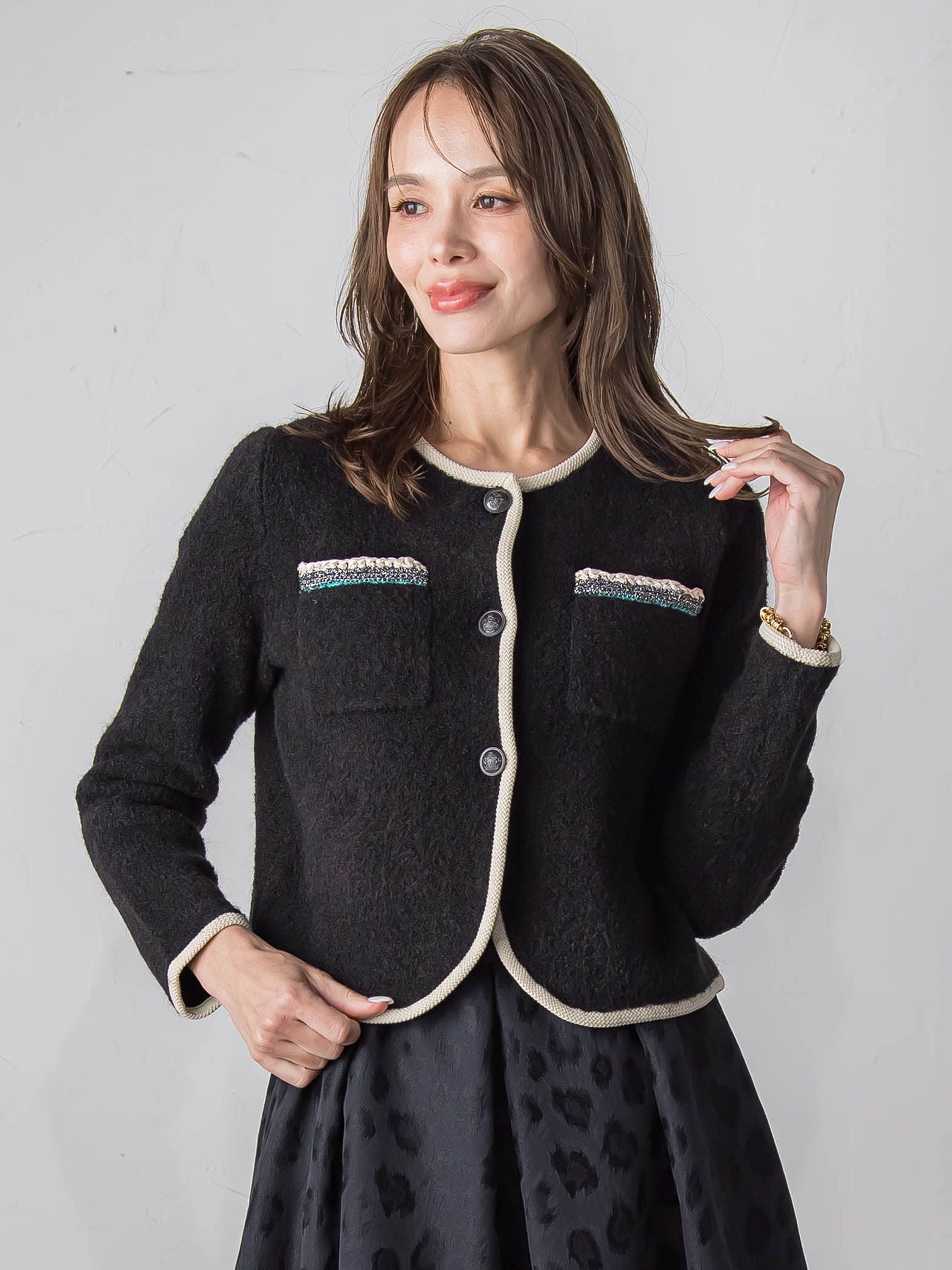 【WEB限定】バイカラーニットジャケット