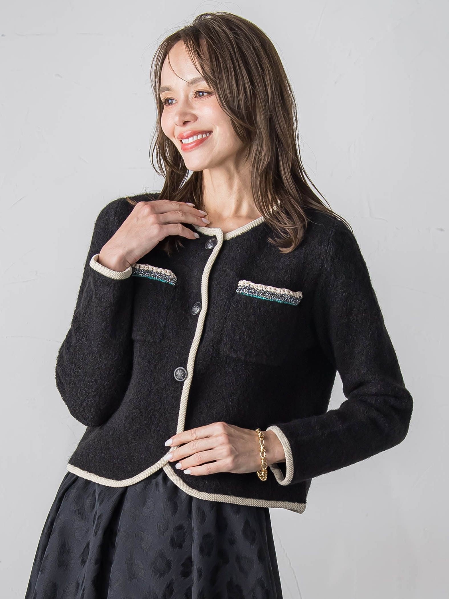 【WEB限定】バイカラーニットジャケット