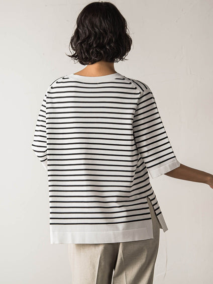 Tシャツ風ボーダーニットプルオーバー≪手洗い可能≫