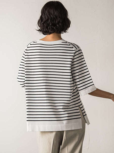 Tシャツ風ボーダーニットプルオーバー≪手洗い可能≫