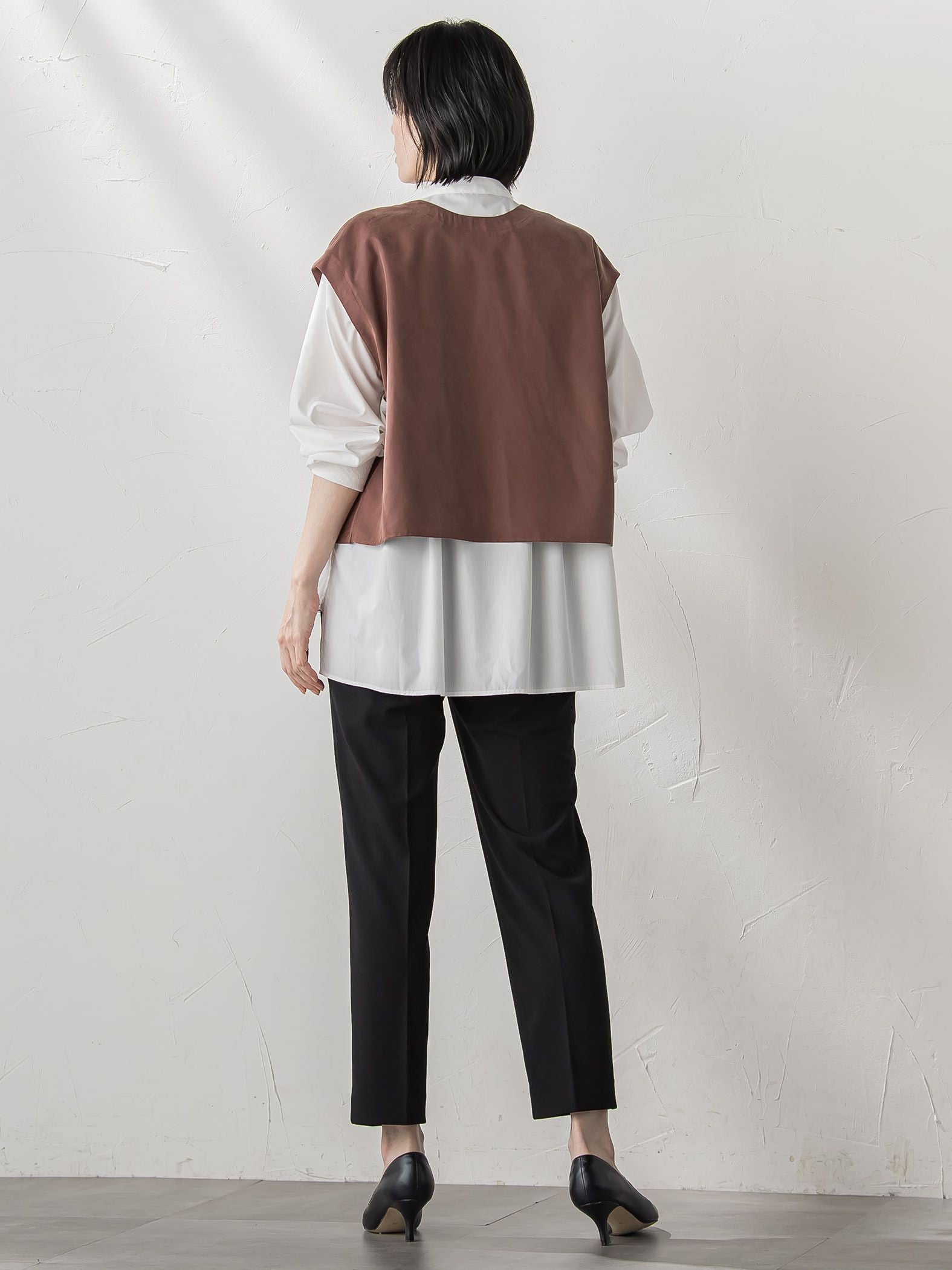 【大きいサイズ】【biyori/極】”こなれ袖がポイント”バンドカラーシャツ