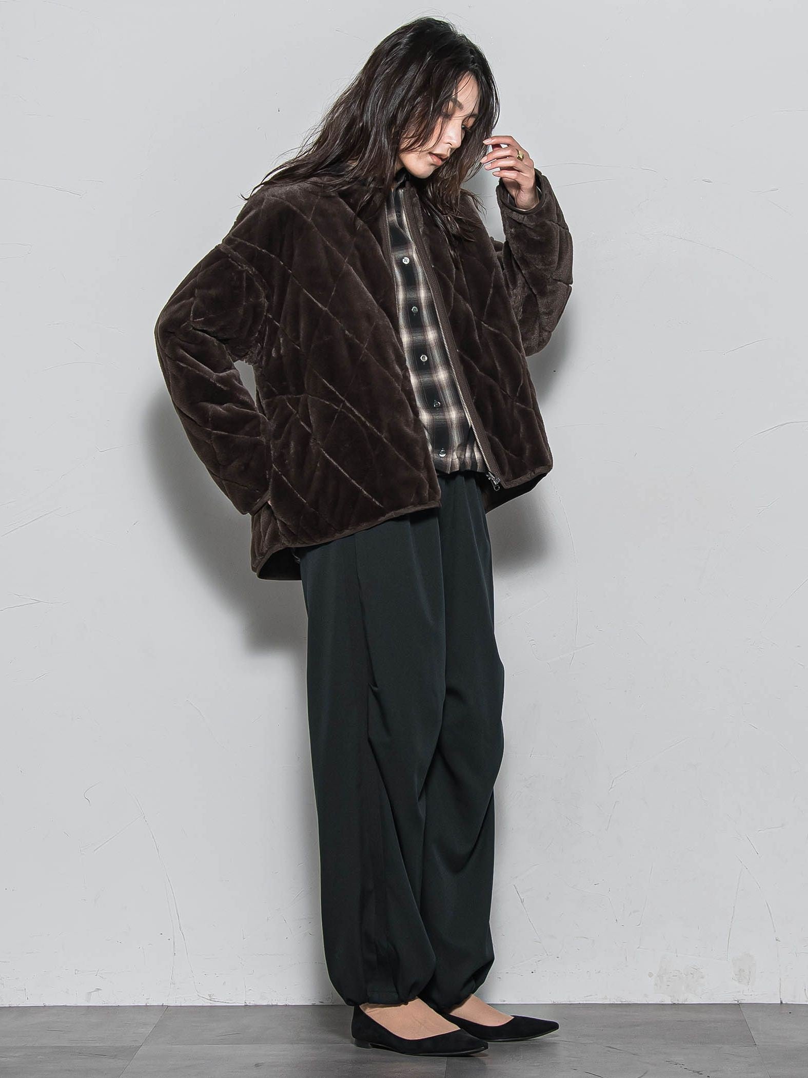 キルティング×フェイクファーリバーシブルブルゾン