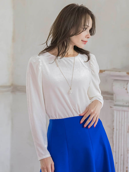 パフ袖ベロアカットソー≪手洗い可能≫