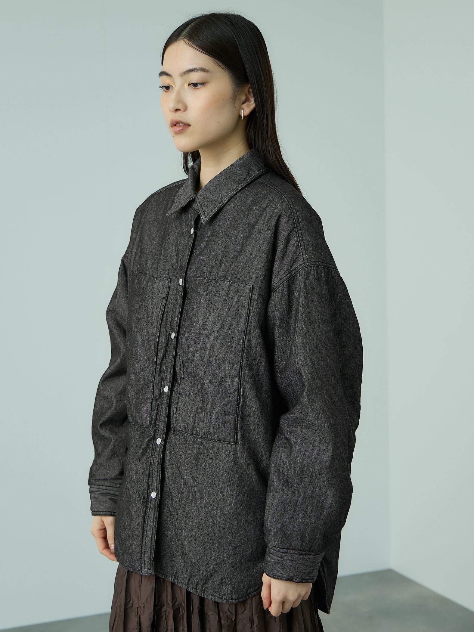パデッドデニムビッグシャツ≪洗濯機で洗える≫