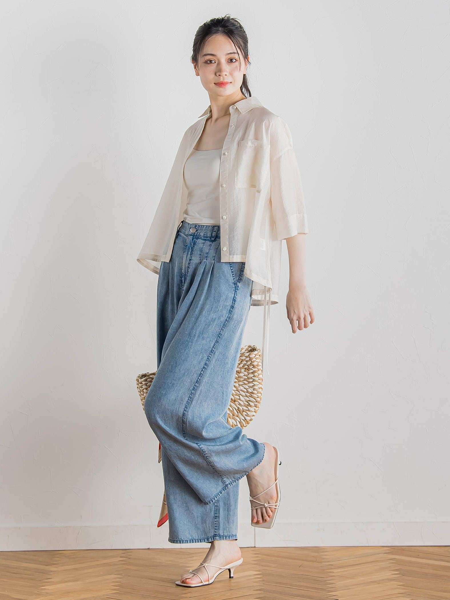 バイオシルクパウダー加工ワイドパンツ≪洗濯機で洗える≫