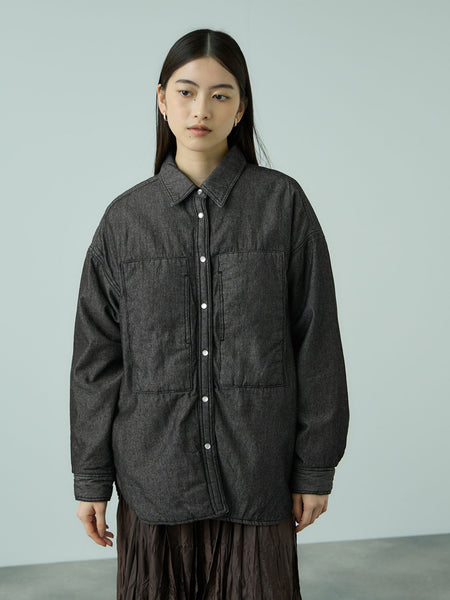 パデッドデニムビッグシャツ≪洗濯機で洗える≫