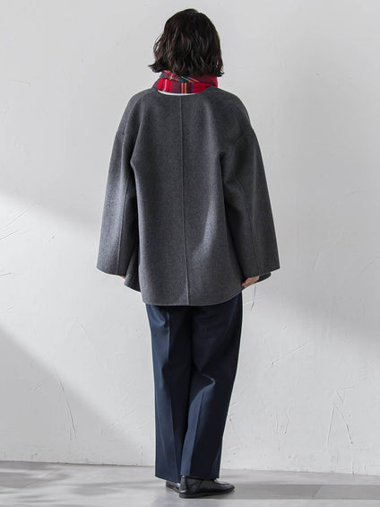 【大きいサイズ】<極>”軽さと贅沢なぬくもり”ノーカラーリバーコート