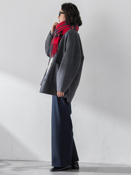 【大きいサイズ】<極>”軽さと贅沢なぬくもり”ノーカラーリバーコート