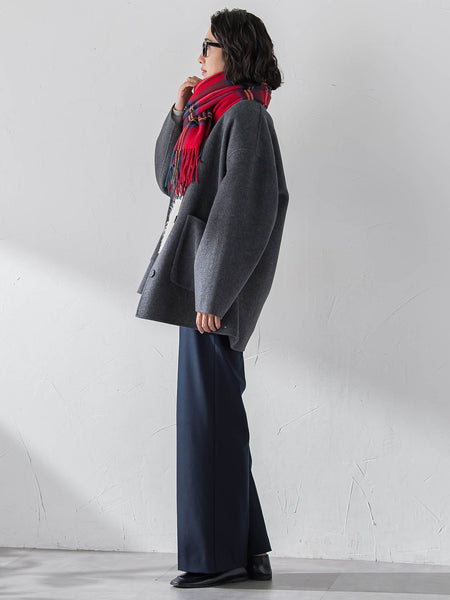 【大きいサイズ】<極>”軽さと贅沢なぬくもり”ノーカラーリバーコート