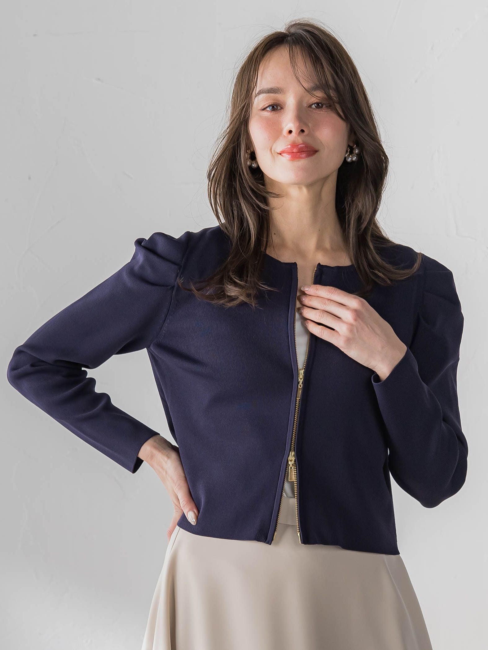 パフスリーブダブルジップブルゾン