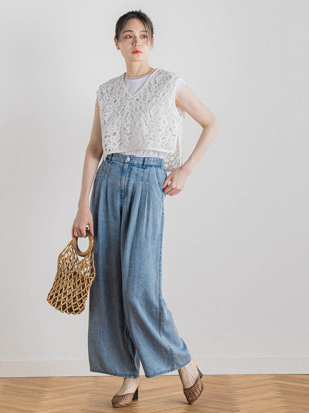 バイオシルクパウダー加工ワイドパンツ≪洗濯機で洗える≫