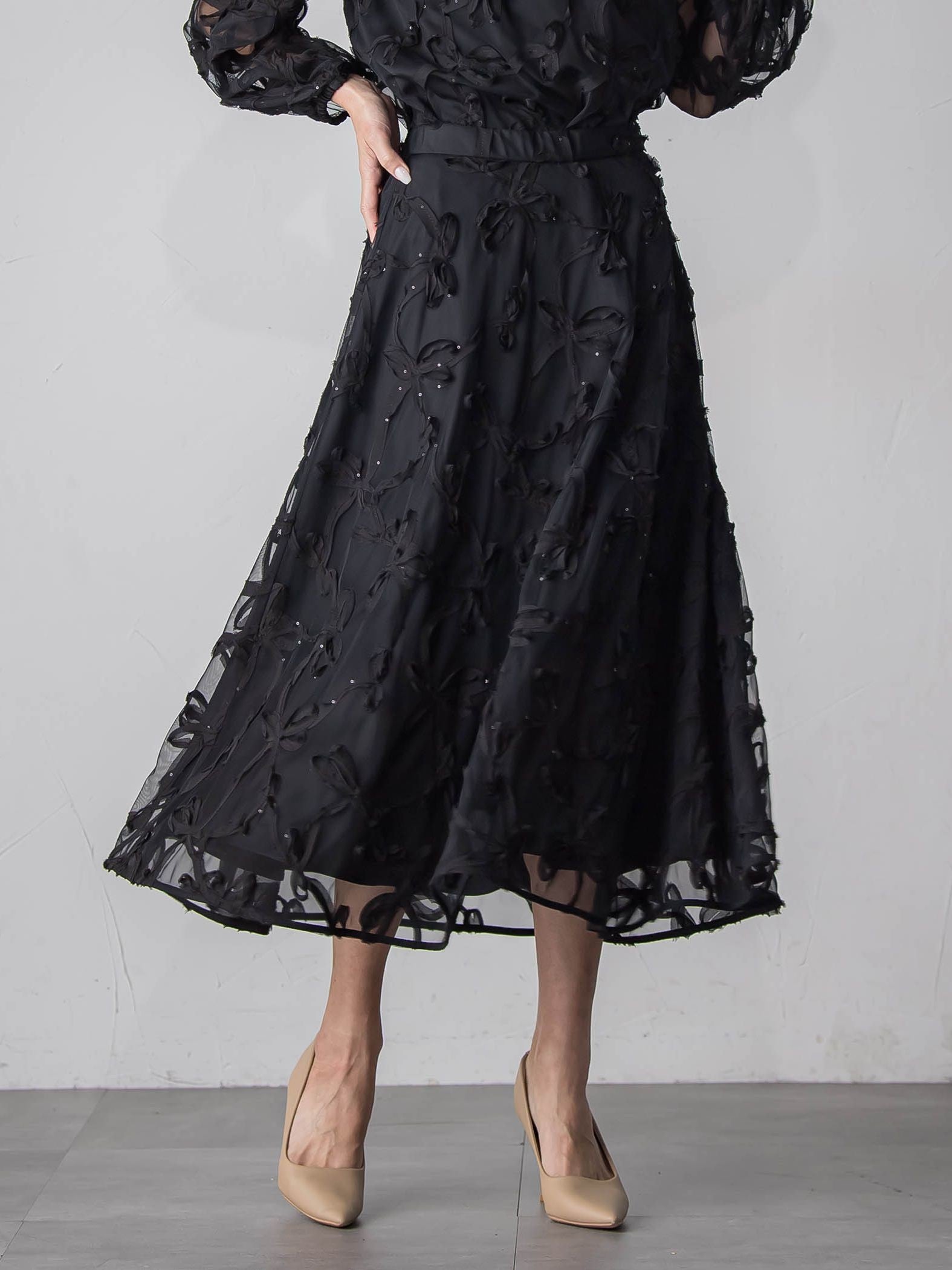 スパンコールテープチュールスカート