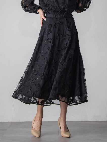 スパンコールテープチュールスカート