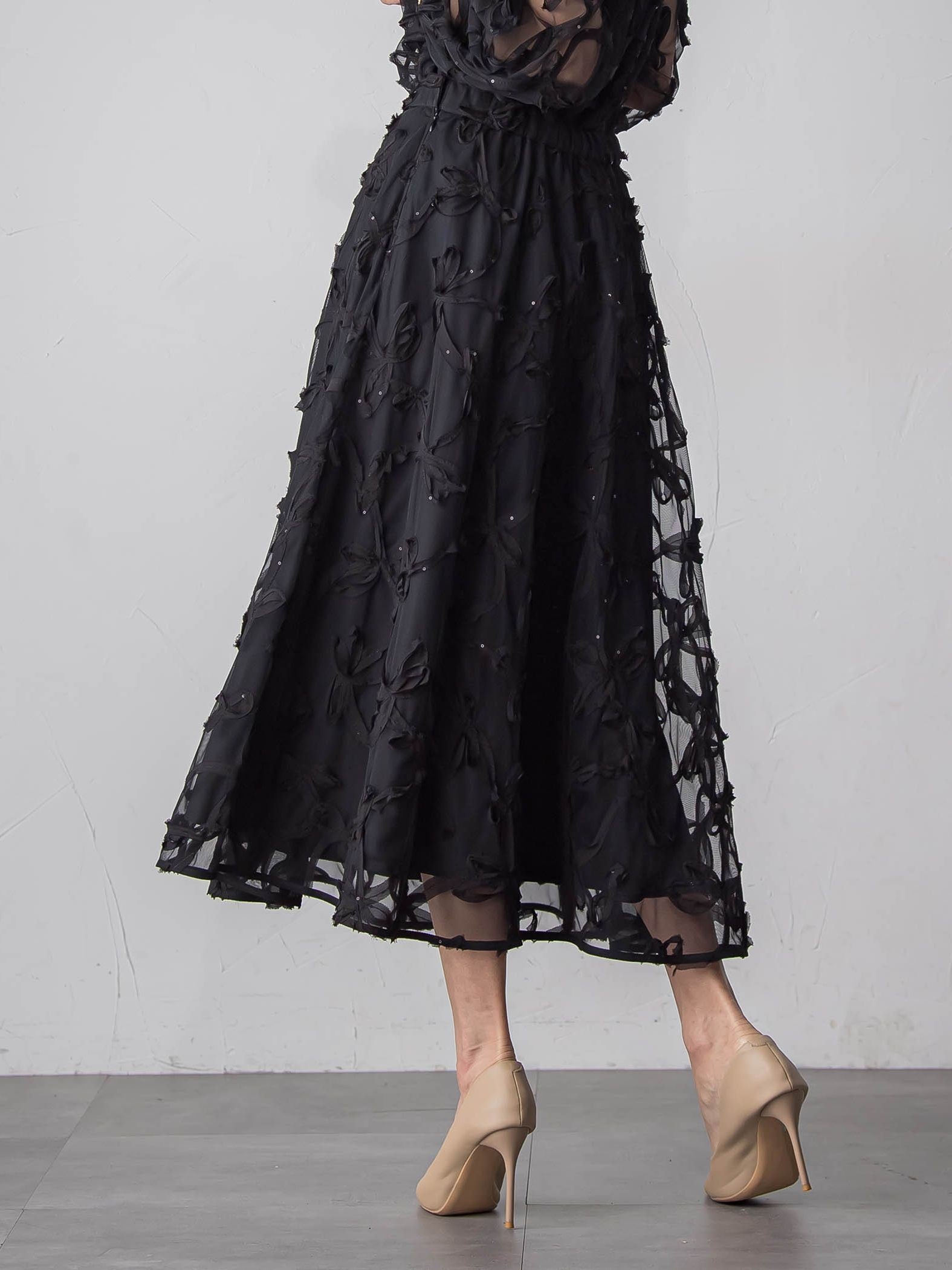 スパンコールテープチュールスカート