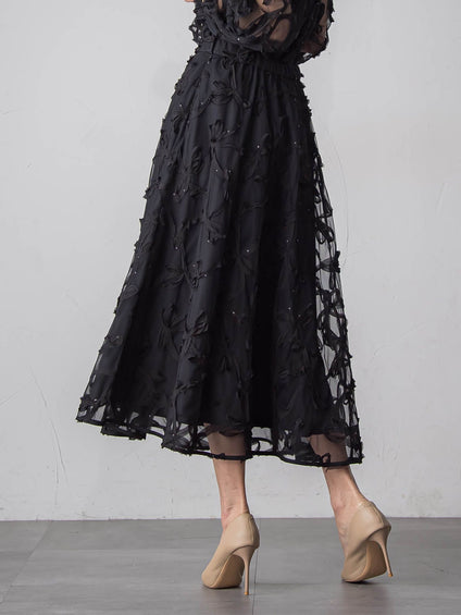 スパンコールテープチュールスカート