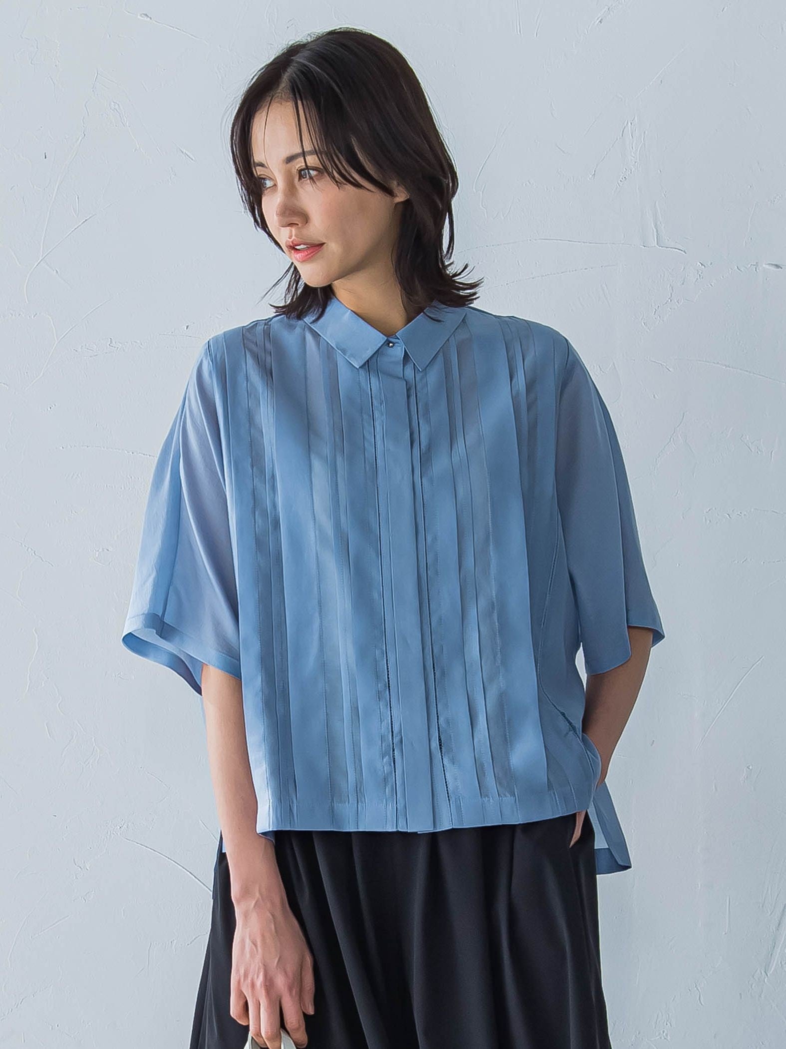 ピンタックレースブラウス≪手洗い可能≫