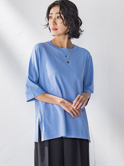 【大きいサイズ】Tシャツ風ニットプルオーバー≪手洗い可能≫
