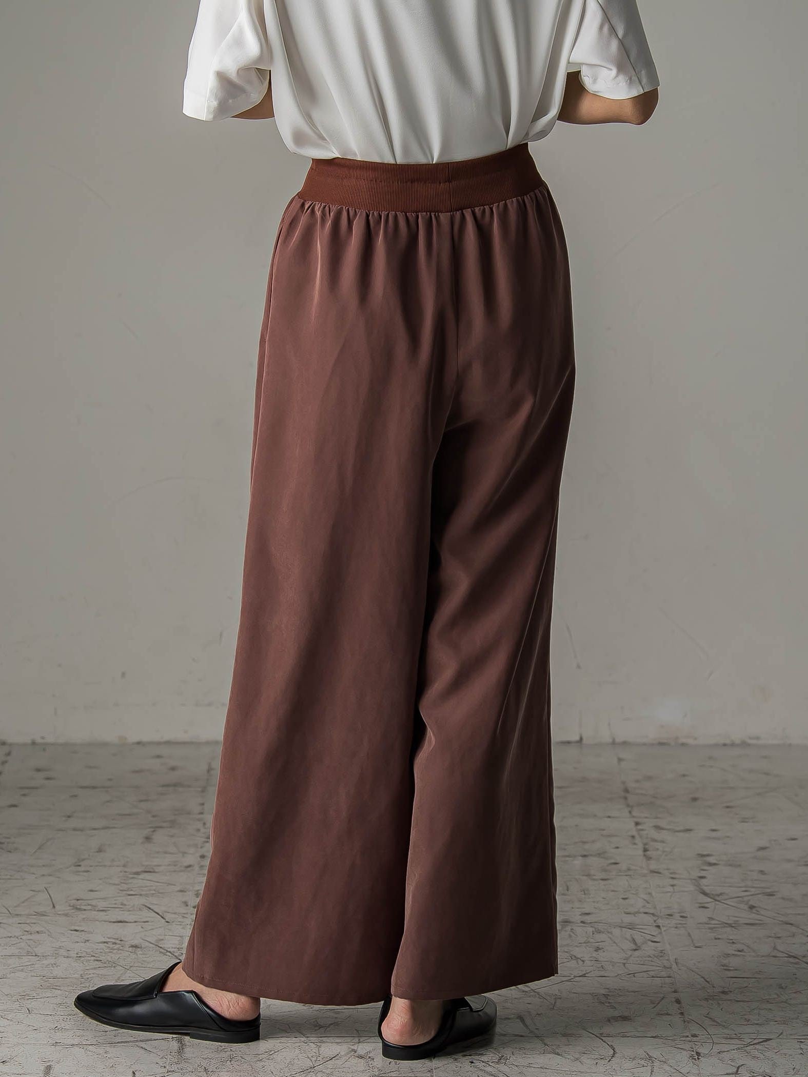 【biyori】”しっとりやわらかな風合い”ピーチポプリンリブパンツ≪洗濯機で洗える≫