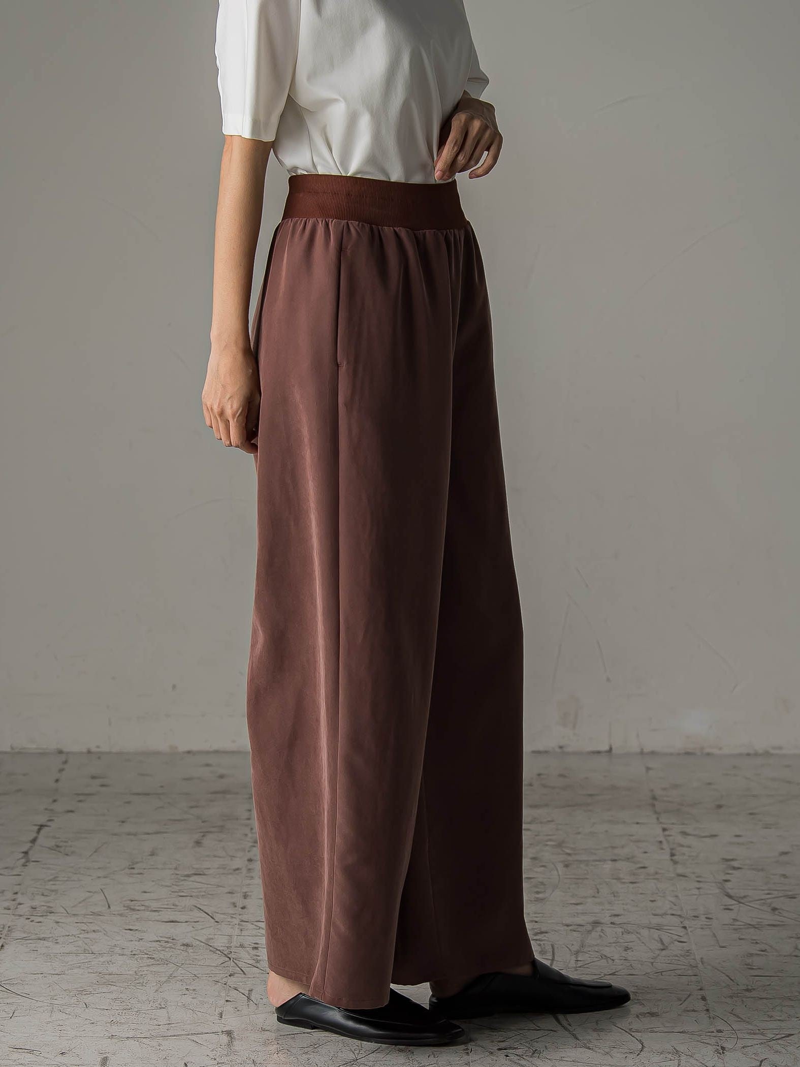 【biyori】”しっとりやわらかな風合い”ピーチポプリンリブパンツ≪洗濯機で洗える≫