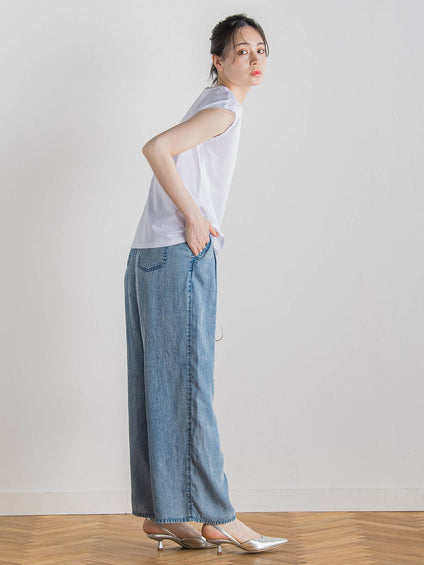 バイオシルクパウダー加工ワイドパンツ≪洗濯機で洗える≫