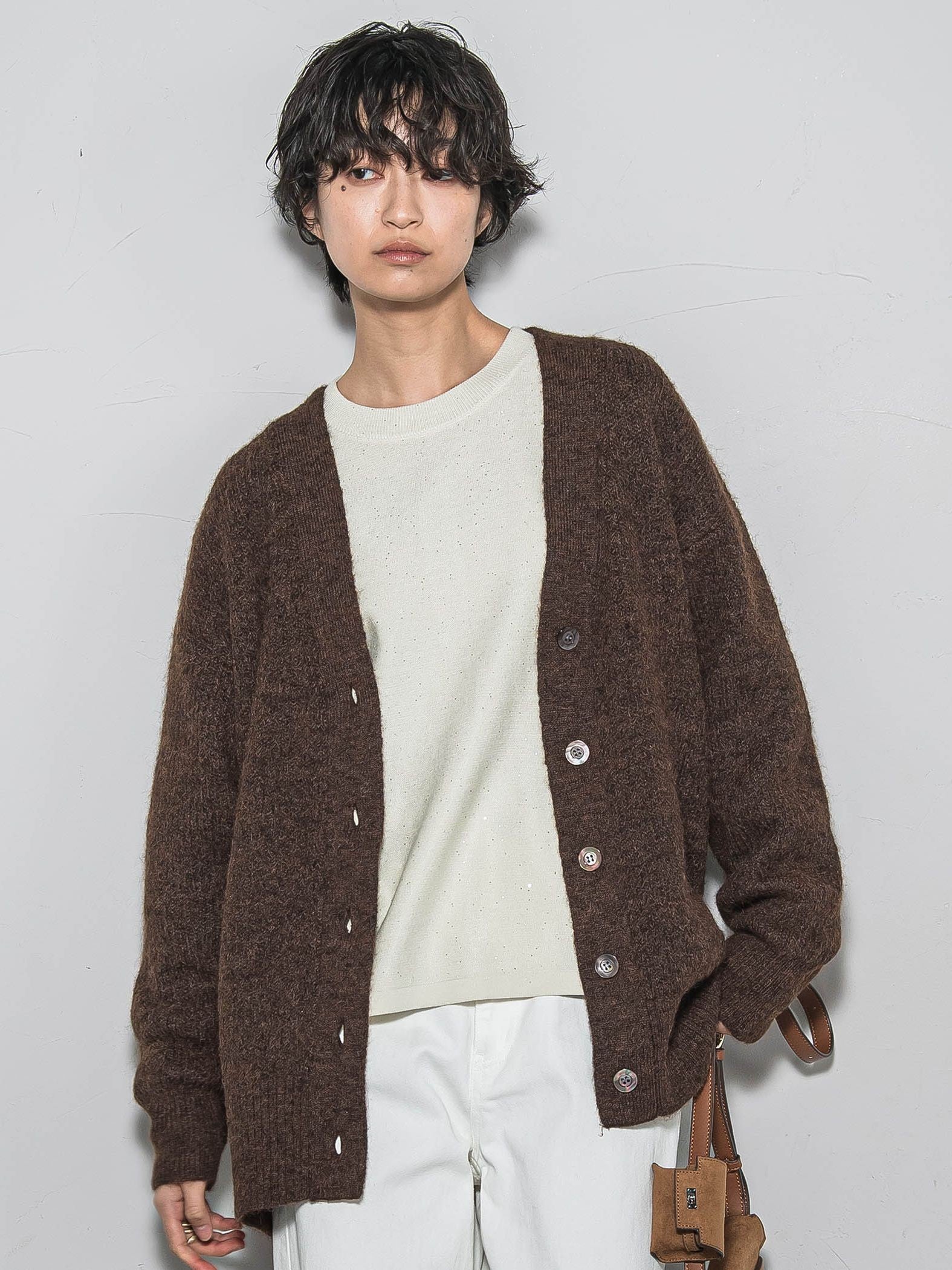 【新色追加】フラッフィーVネックニットカーディガン≪手洗い可能≫