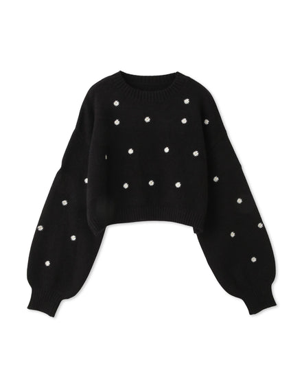 マーガレット刺繍ニットプルオーバー≪手洗い可能≫