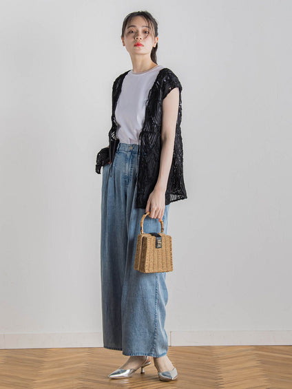 バイオシルクパウダー加工ワイドパンツ≪洗濯機で洗える≫