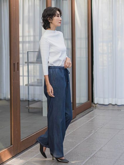 【大きいサイズ】セルロースデニムワイドパンツ