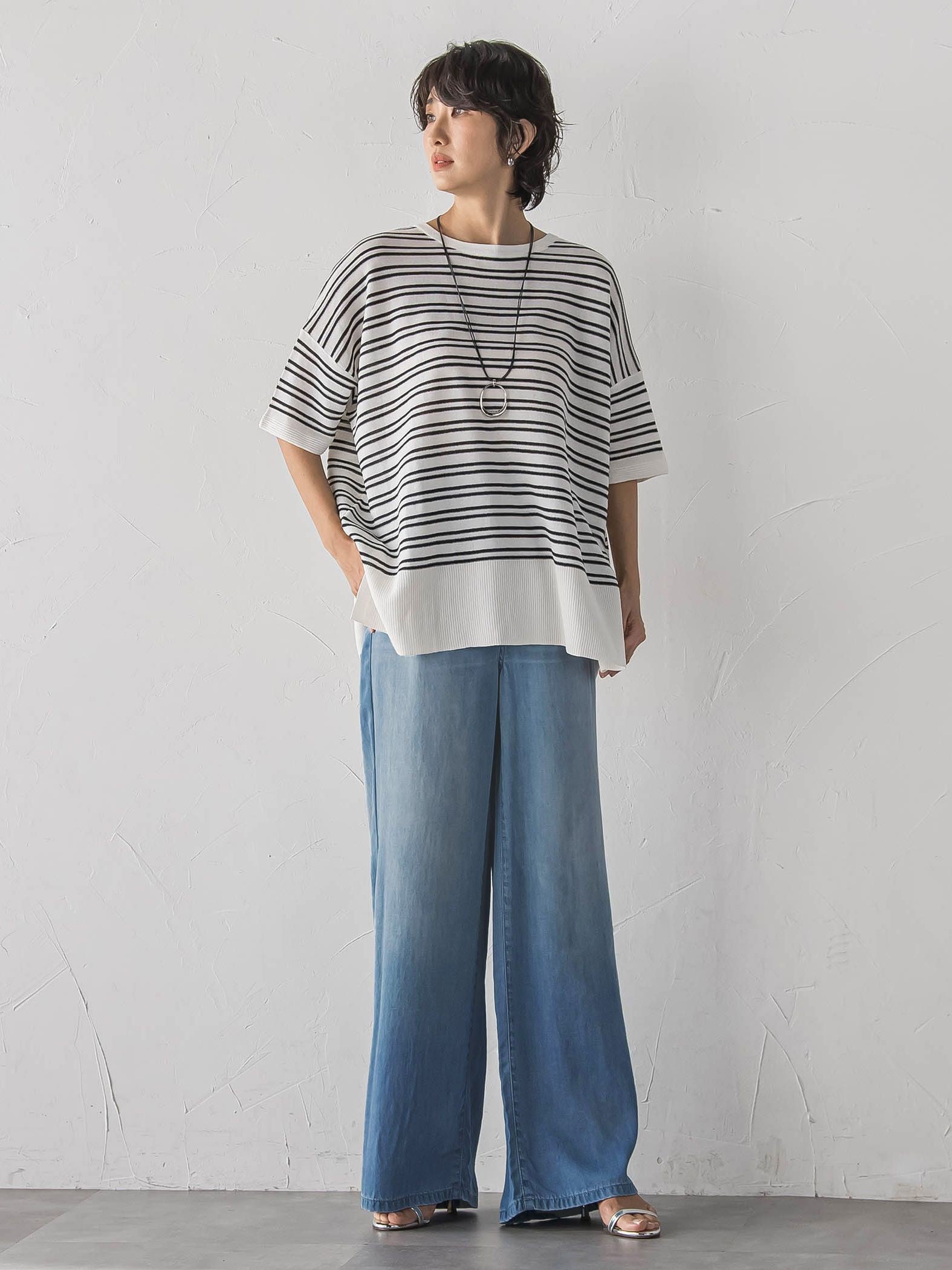 ドレープシルクデニムパンツ