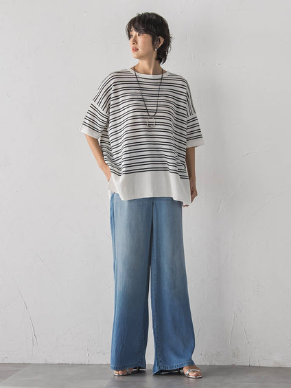 ドレープシルクデニムパンツ