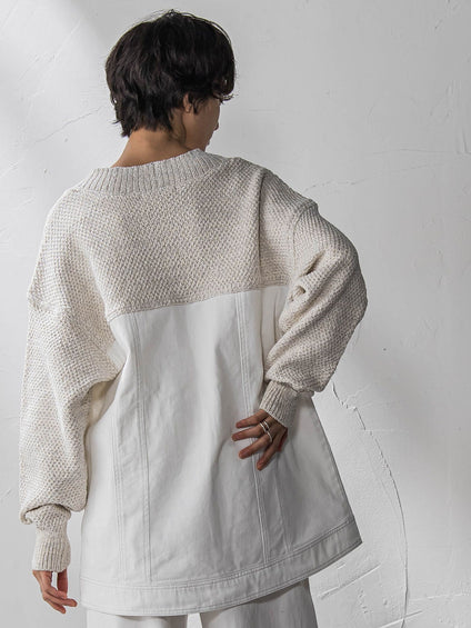 デニムドッキングニットカーディガン≪洗濯機で洗える≫