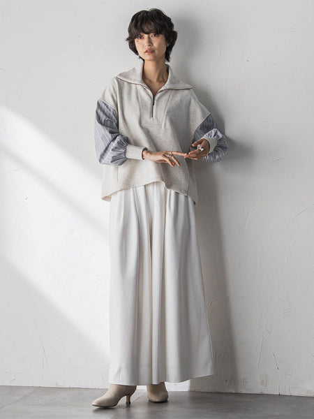 ストライプスリーブハーフジッププルオーバー≪手洗い可能≫