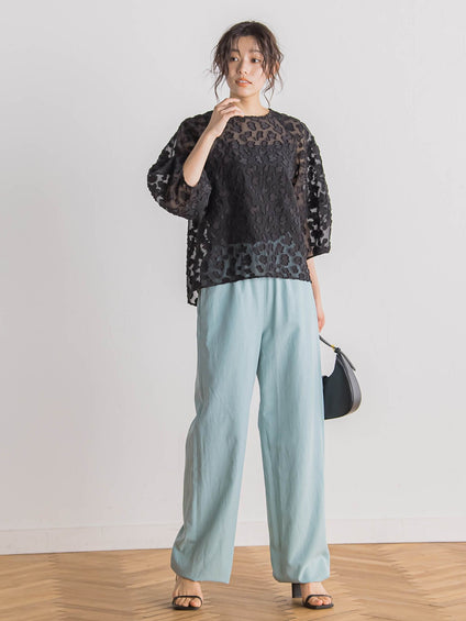 Flower Jacquardブラウス≪洗濯機で洗える≫