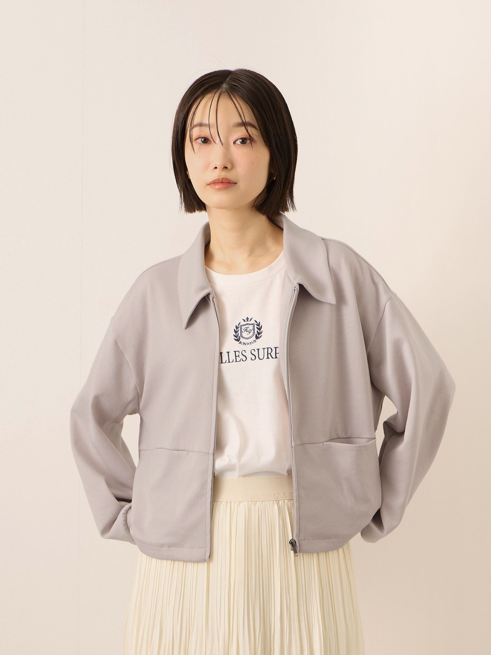 《予約販売》【ふんわり、きちんと。】ライトダンボールステンカラーブルゾン≪手洗い可能≫