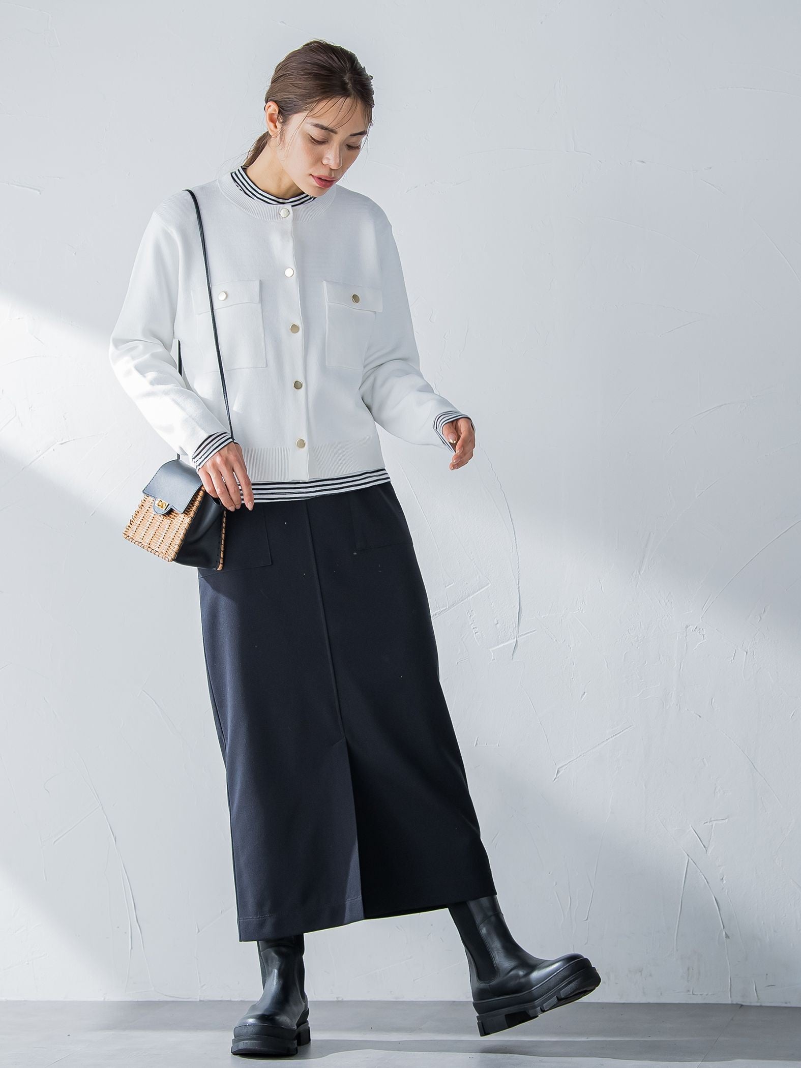 カットジョーゼットフロントベンツストレートスカート≪セットアップ対応/手洗い可能≫