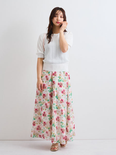 透かし編みパフスリーブニット≪手洗い可能≫