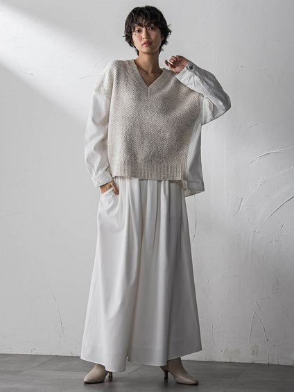 デニムドッキングVネックニットプルオーバー≪洗濯機で洗える≫