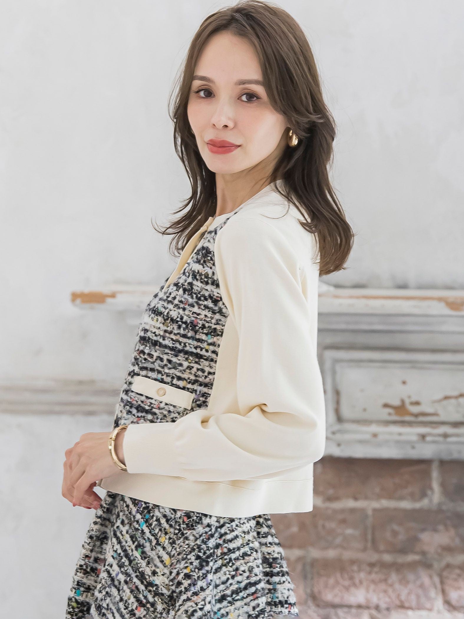 CLARENSONミックスツイードカーディガン