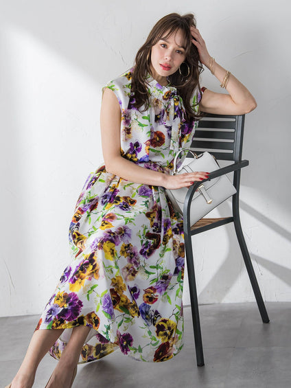 【KEITA KAWASAKI × Viaggio Bluコラボ】パンジープリントスカート