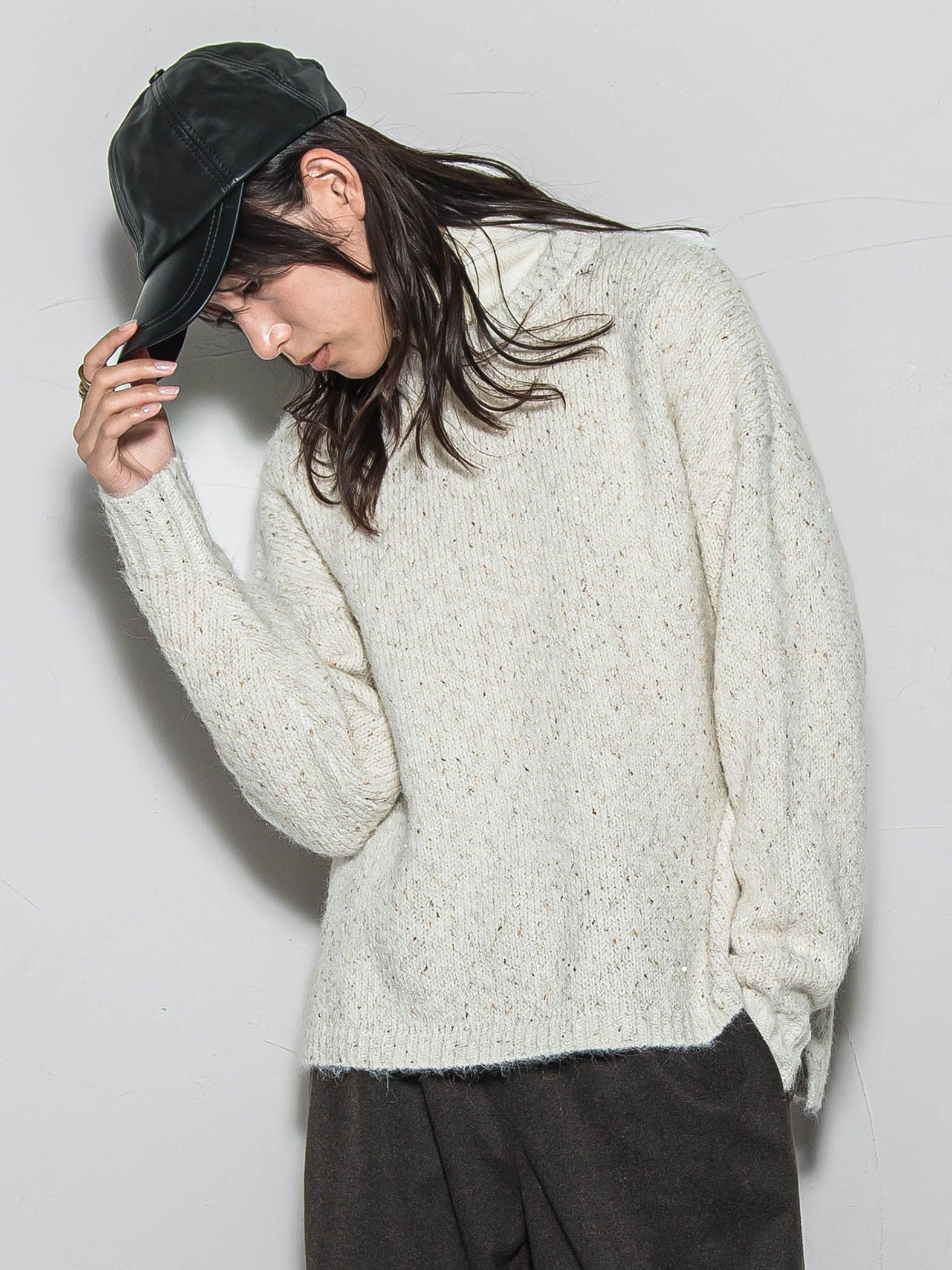 ラメスパンコールクルーネックニット≪手洗い可能≫