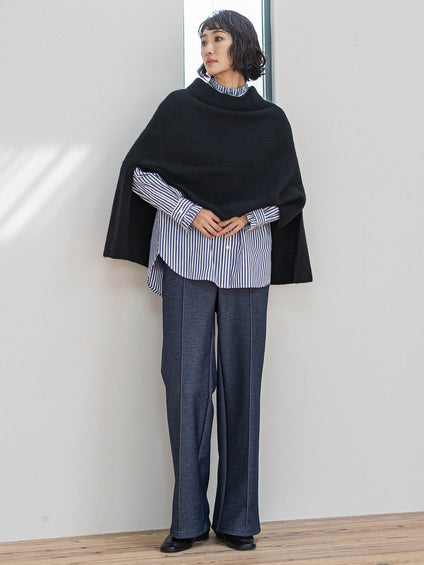 【WEB限定/大きいサイズ】”楽暖”裏起毛ワイドパンツ≪洗濯機で洗える≫